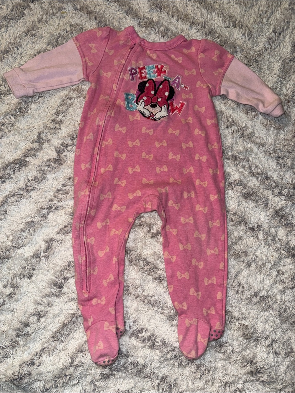 24m vintage Minnie Mouse Pink Peek-A-Bow Footed One-Piece for Kids